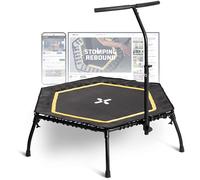 SportPlus Trampoline de Fitness Pliable pour la Maison, avec Barre d'appui réglable en Hauteur, protège Les articulations, Suspension en Caoutchouc Souple, très Silencieux (Pliable, Jaune)