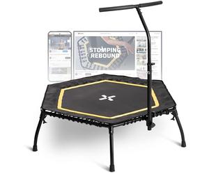 SportPlus Trampoline de Fitness Pliable pour la Maison, avec Barre d'appui réglable en Hauteur, protège Les articulations, Suspension en Caoutchouc Souple, très Silencieux (Pliable, Jaune)
