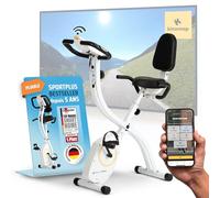 SportPlus vélo d'appartement pliable avec dossier - 8 niveaux de résistance (freinage magnétique silencieux), avec support tablette, capteur de fréquence cardiaque