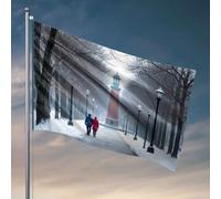 Sports Bar Decor A Couple Walks Down A Snowy Path Towards A Monument. Drapeaux pour adolescents pour dortoirs (30 x 45 cm)