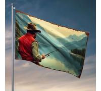 Sports Bar Decor A Man Fishing By A Serene Lake With Mountains In The Background. Drapeaux pour adolescents Drapeaux pour dortoirs (60 x 90 cm)
