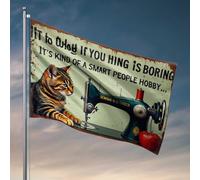 Sports Bar Decor Curious Cat And Vintage Sewing Machine : A Smart People Hobby Sign Drapeau Man Cave Bar Cool Funny Flags(60 x 90 cm)