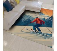 Sports d’Hiver Thème Tapis 140 x 180 cm Neige Ski de Montagne Paysage Tapis Lavable Doux Velours Salon Chambre Salle de Classe