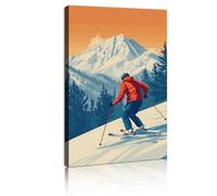 Sports de plein air thème Toile Art mural Neige Montagne Ski Peinture Affiches Aventures hivernales Impressions sur toile Moderne Hall d’entrée Chambre Décor intérieure 35x60cm Cadre intérieur