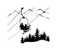 Sports d'hiver Télésiège Montagne Pins Descente Ski parfait Stickers muraux 68x80.7cm Stickers pour vitres Noir