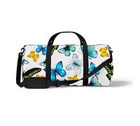 Sports Gym Duffle Bags for Yoga Dancing, Overnight Weekender Travel Bag Blue Yellow Butterfly, Workout Carry on Shoulder Bag for Women Men