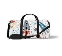 Sports Gym Duffle Bags for Yoga Dancing, Overnight Weekender Travel Bag Cartoon Rocket Planet, Workout Carry on Shoulder Bag for Women Men