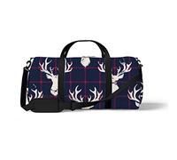 Sports Gym Duffle Bags for Yoga Dancing, Overnight Weekender Travel Bag Deer Head Grid Background, Workout Carry on Shoulder Bag for Women Men