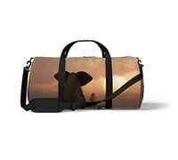 Sports Gym Duffle Bags for Yoga Dancing, Overnight Weekender Travel Bag Elephant and Dog in The Sunset, Workout Carry on Shoulder Bag for Women Men