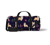 Sports Gym Duffle Bags for Yoga Dancing, Overnight Weekender Travel Bag Flower and Corgi, Workout Carry on Shoulder Bag for Women Men