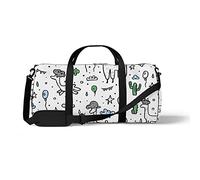 Sports Gym Duffle Bags for Yoga Dancing, Overnight Weekender Travel Bag Llama White Doodle Style, Workout Carry on Shoulder Bag for Women Men
