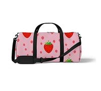 Sports Gym Duffle Bags for Yoga Dancing, Overnight Weekender Travel Bag Pink Strawberry, Workout Carry on Shoulder Bag for Women Men, 17.6 x 9 inch