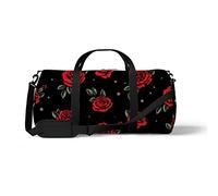 Sports Gym Duffle Bags for Yoga Dancing, Overnight Weekender Travel Bag Red Roses Dots, Workout Carry on Shoulder Bag for Women Men
