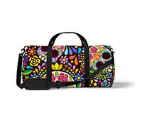 Sports Gym Duffle Bags for Yoga Dancing, Overnight Weekender Travel Bag Skull Flower Art, Workout Carry on Shoulder Bag for 17.6 x 9 inch