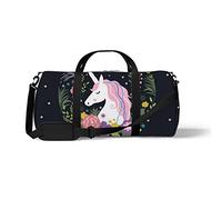 Sports Gym Duffle Bags for Yoga Dancing, Overnight Weekender Travel Bag Unicorn Flower, Workout Carry on Shoulder Bag for Women Men