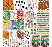Sports Party Favors - Thème sportif - Accessoires de fête d'anniversaire - Décorations de sacs cadeaux, bracelets slap - Bracelets en caoutchouc - Autocollants de tatouage - Broche à bouton -