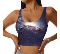 Sports The Solar System Soutien-gorge à fort impact pour femme Couverture complète Coussinets amovibles Débardeur court basique pour femme, Noir , S