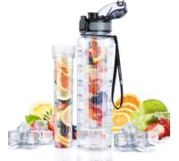 Sports Water Bottle 1 L With Tea Or Fruit Infuser 1 Litre Reusable Bottle Made Of Bpa-Free Tritan With Motivation Time Marker For Gym,Camping,Office