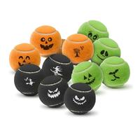 SPORTSPET Balles de tennis effrayantes pour chiens | Lot de 12 avec sac en maille | Balles de tennis pour chien non abrasives | 64 mm | Jouets d'Halloween | Amusement de tennis d'Halloween tout au