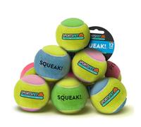 SPORTSPET Lot de 12 balles de Tennis couinantes pour Chiens - Extra rebondissantes - Non Toxiques - Durable - Flotteurs - Balles de Tennis couinantes (64 mm)