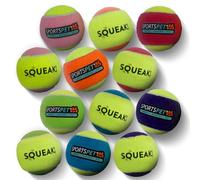 SPORTSPET Lot de 12 balles de tennis couinantes pour chiens - Extra rebondissantes - Non toxiques, durables, durables - Sans danger pour les dents et les gencives - Multicolores, taille moyenne 64 mm