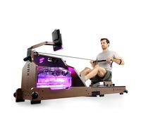 Sportstech Premium rameur à Eau avec réservoir LED, Pliable | Entreprise Allemande de qualité | avec 1 an d'App STL Incluse | Application avec Cours d'entraînement | en Bois Massif Naturel WRX1000