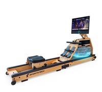 Sportstech Rameur Wasser pour la Maison, Marque Allemande, chêne FSC®, avec 1 an d'App STL Incluse, Rame Authentique, Pliable, réservoir LED, écran 21,5" avec appli, Rotation 360°, AquaElite.