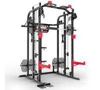 Sportstech SXM150 Smith Machine de musculation à la maison avec câble de traction, barre d'haltères, développé couché, multipresse, pour disques de poids, station de musculation avec poignées