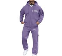 Sportswear Homme,Sportswear Homme Jogging,Ensemble de Costume décontracté pour Homme | Hoodie zippé imprimé Lettres | Tenue Streetwear Confort Quotidien (Light Purple, XXXL)