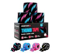 SPORTTAPE Bande pour pouce - 3 rouleaux Noir | Tape d’haltérophilie et CrossFit pour hook grip | Déchirable à la main, anti-transpiration, améliore la prise et protège les doigts