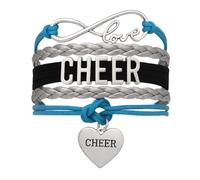 Sportybella Bracelet à breloques - Bijoux de pom-pom girl réglables Infinity Love aux couleurs de l'équipe pour pom-pom girls, 7 inch, Zinc