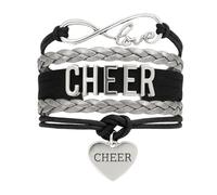 Sportybella Bracelet à breloques - Bijoux de pom-pom girl réglables Infinity Love aux couleurs de l'équipe pour pom-pom girls, 7 inch, Zinc