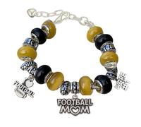 Sportybella Bracelet de perles à breloques en forme de maman de football pour femme, bijoux pour maman de football aux couleurs de l'équipe, pour mamans de footballeurs (noir/jaune)