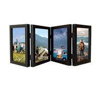 SPORWAY Cadre photo 10 x 15 cm pour 4 photos - Pliable - Cadre photo en bois avec vitre en verre - Collage pour mariage, famille, bébé (noir)