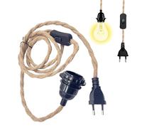 SPORWAY Douille de lampe E27 avec prise, douille E27 avec câble et interrupteur, corde de 4,5 m, suspension vintage, pour chambre à coucher, salon, table à manger