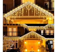 SPORWAY Guirlande Lumineuse LED Exterieure, Guirlande Noël Sapin IP44 Résistant Eclaboussures,Guirlande Rideau Lumineuse Interieure 8 Modes pour Chambre Escaliers Avant-Toits Halloween(Blanc Chaud)
