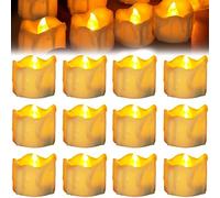 SPORWAY Lot de 12 bougies LED sans flamme à piles avec minuterie clignotantes pour Halloween, Noël, maison, mariage, décoration de fête (jaune chaud)