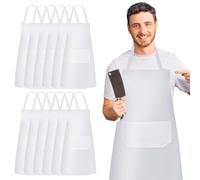 SPORWAY Lot de 12 Tabliers de Cuisine Réglables avec 2 Poches - Tablier de Chef Unisexe pour Pâtisserie, Restaurant, Café, Blanc, 76 cm