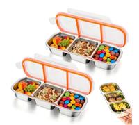 SPORWAY Lot de 2 boîtes à goûter avec 3 compartiments - En acier inoxydable - Pour enfants - Étanche - Avec couvercle - Pour bonbons, épices, noix, biscuits, légumes