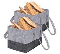SPORWAY Lot de 2 sacs en feutre pliables - Grand sac de transport - Panier à bûches portable - Panier en feutre pour bois de chauffage, bois, journaux ou courses - 38 x 25 x 25 cm