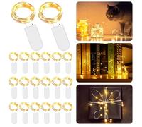 SPORWAY Lot de 20 guirlandes lumineuses à piles - 3 m - 30 LED - Blanc chaud - Guirlande lumineuse Fairy Light avec pile bouton - Mini guirlande lumineuse métallique pour jardin, Noël, fête, intérieur