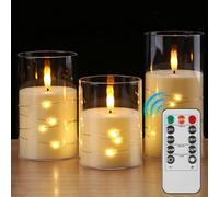 SPORWAY Lot de 3 bougies LED sans flamme avec minuterie à télécommande - Bougies électriques sans flamme - Fonctionne avec piles - Pour Halloween, Noël, maison, mariage, fête