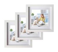 SPORWAY Lot de 3 cadres photo 20x20 cm Blanc : Cadres photo carrés avec carton de 2 mm d'épaisseur et verre acrylique incassable, cadre photo en bois MDF pour décoration, bureau, mur, cadeau