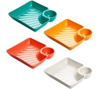 SPORWAY Lot de 4 Assiettes à Collation Avec Compartiments - Bols à Sauce, Frites, Tapas - Pour Apéritifs et Sauces