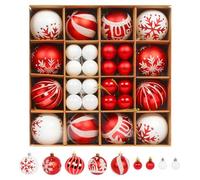 SPORWAY Lot de 44 boules de Noël - En plastique - Rouge et blanc - Pour décoration de sapin de Noël classique