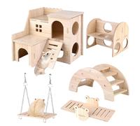 SPORWAY Lot de 5 jouets en bois massif pour hamster, cachette en bois massif, cachette en bois pour hamster, cachette interactive en bois pour hamsters, pour petits animaux domestiques et aire de jeux