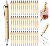 SPORWAY Lot de 50 stylos à bille en bois de bambou avec écran tactile pour l'écriture, le journal, l'école, les fournitures de bureau, cadeau de remise de diplôme