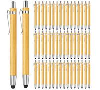 SPORWAY Lot de 50 stylos à bille en bois de bambou pour écriture, journal, école, fournitures de bureau, cadeau de remise de diplôme (noir avec écran tactile)