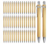 SPORWAY Lot de 50 stylos à bille en bois de bambou pour écriture, journal, école, fournitures de bureau, cadeau de remise de diplôme (bleu)
