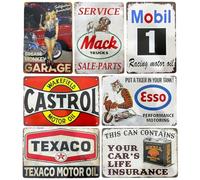 SPORWAY Lot de 7 plaques 20 x 30 cm Plaque rétro Décoration vintage Poster de voiture Huile moteur Magasin d'huile moteur Décoration murale